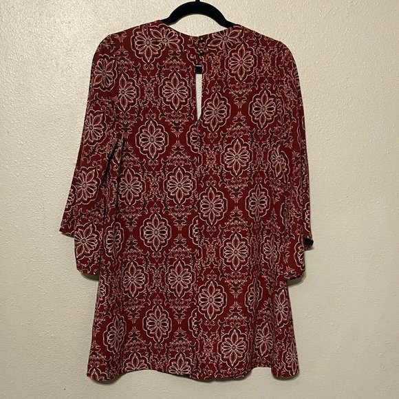 ee:Some Lovely Tunic Blouse Burgundy Geometric Boho Bell Sleeves Size Large - Picture 5 of 9